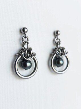 Vintage silver and peackock pearl earrings